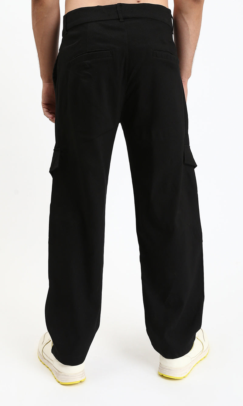 R211026 - Solid Wide Cargo Pants - Black