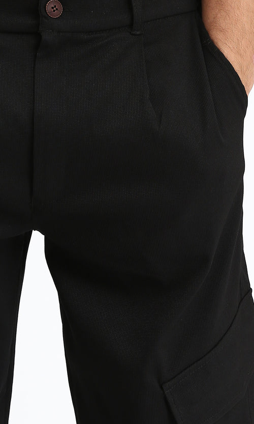 R211026 - Solid Wide Cargo Pants - Black