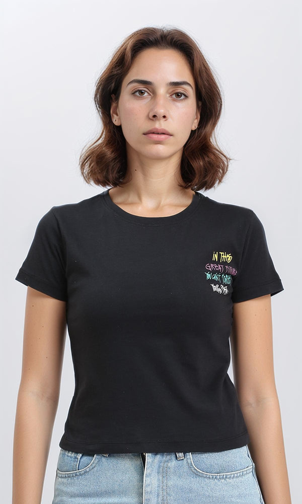 R211027 - Slip On Printed Regular Tee - Black