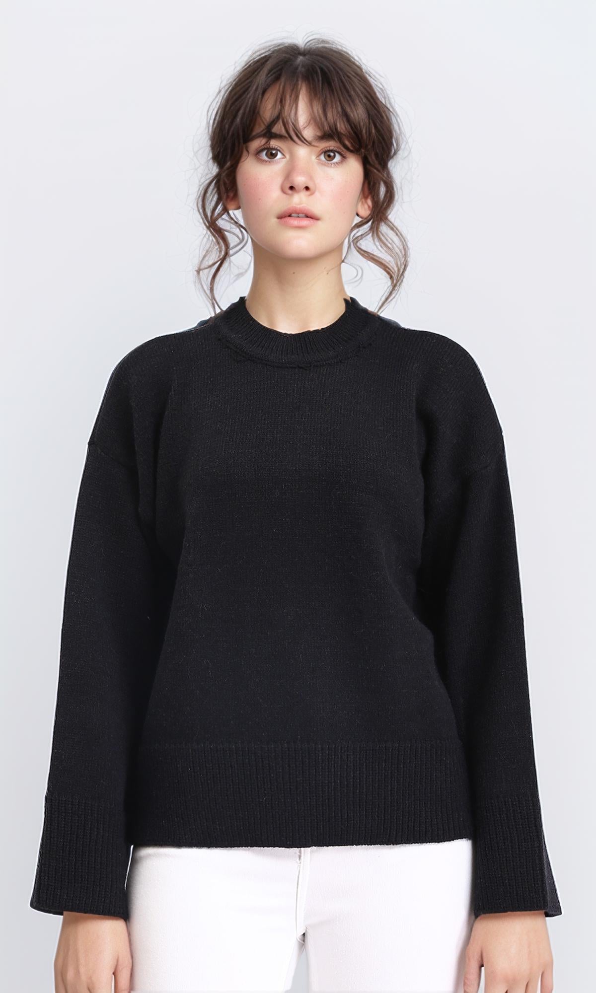 Long Sleeves Solid Basic Pullover - Black
