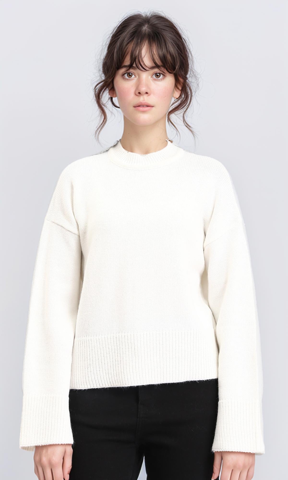 Long Sleeves Solid Basic Pullover - Off-White