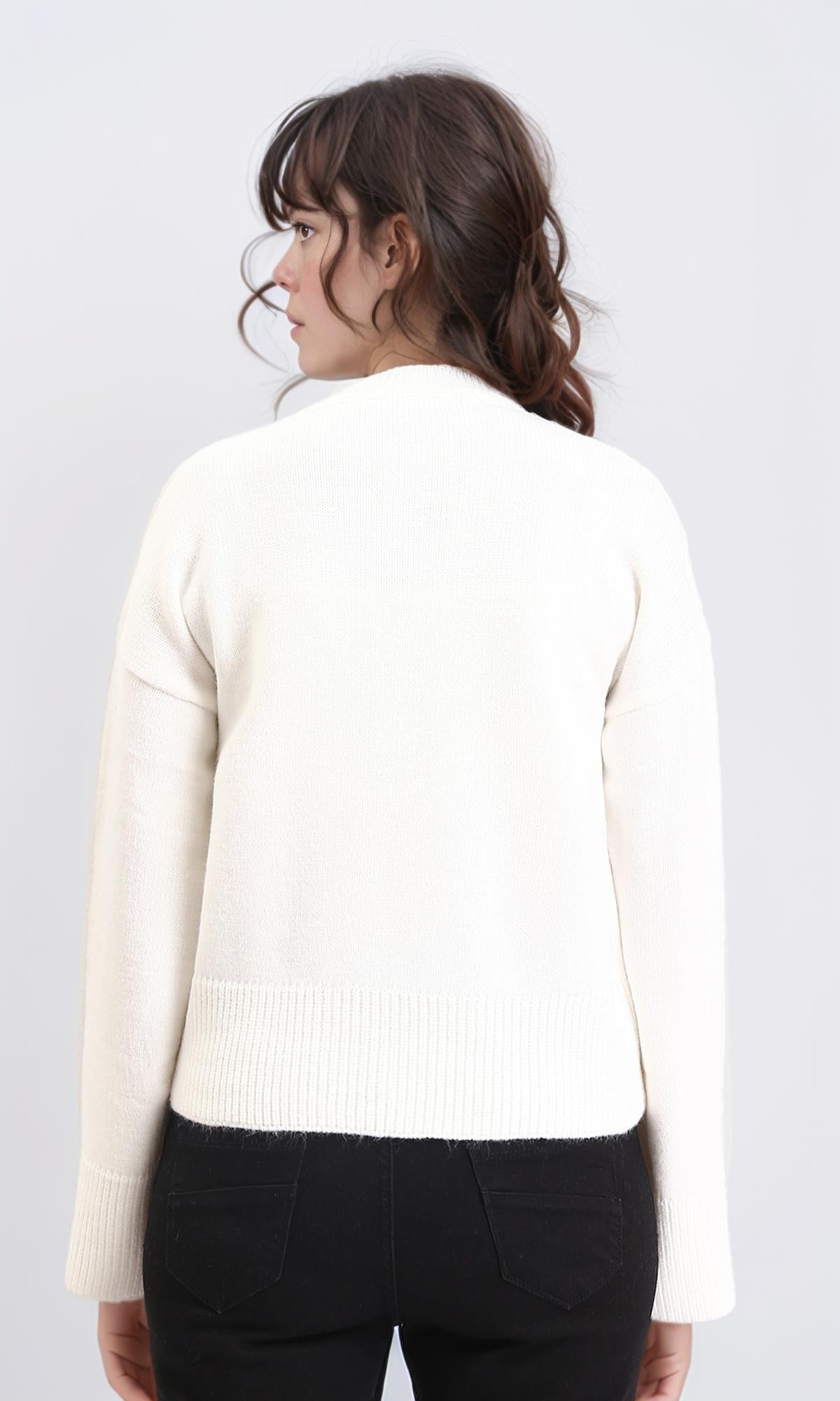 R211033 - Long Sleeves Solid Basic Pullover - Off-White