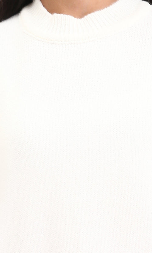 R211033 - Long Sleeves Solid Basic Pullover - Off-White
