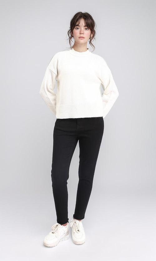 R211033 - Long Sleeves Solid Basic Pullover - Off-White