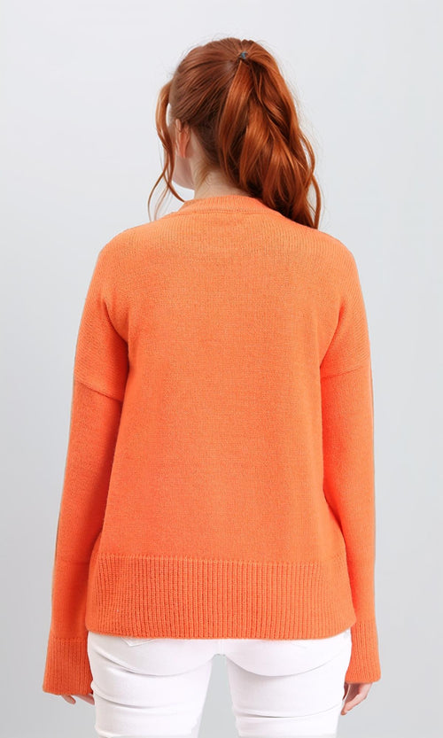 R211034 - Long Sleeves Solid Basic Pullover - Orange