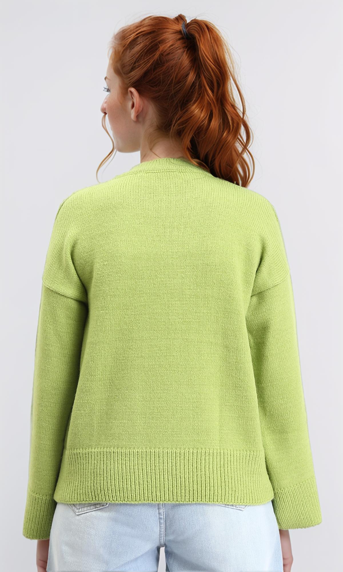 R211035 - Long Sleeves Solid Basic Pullover - Light Green