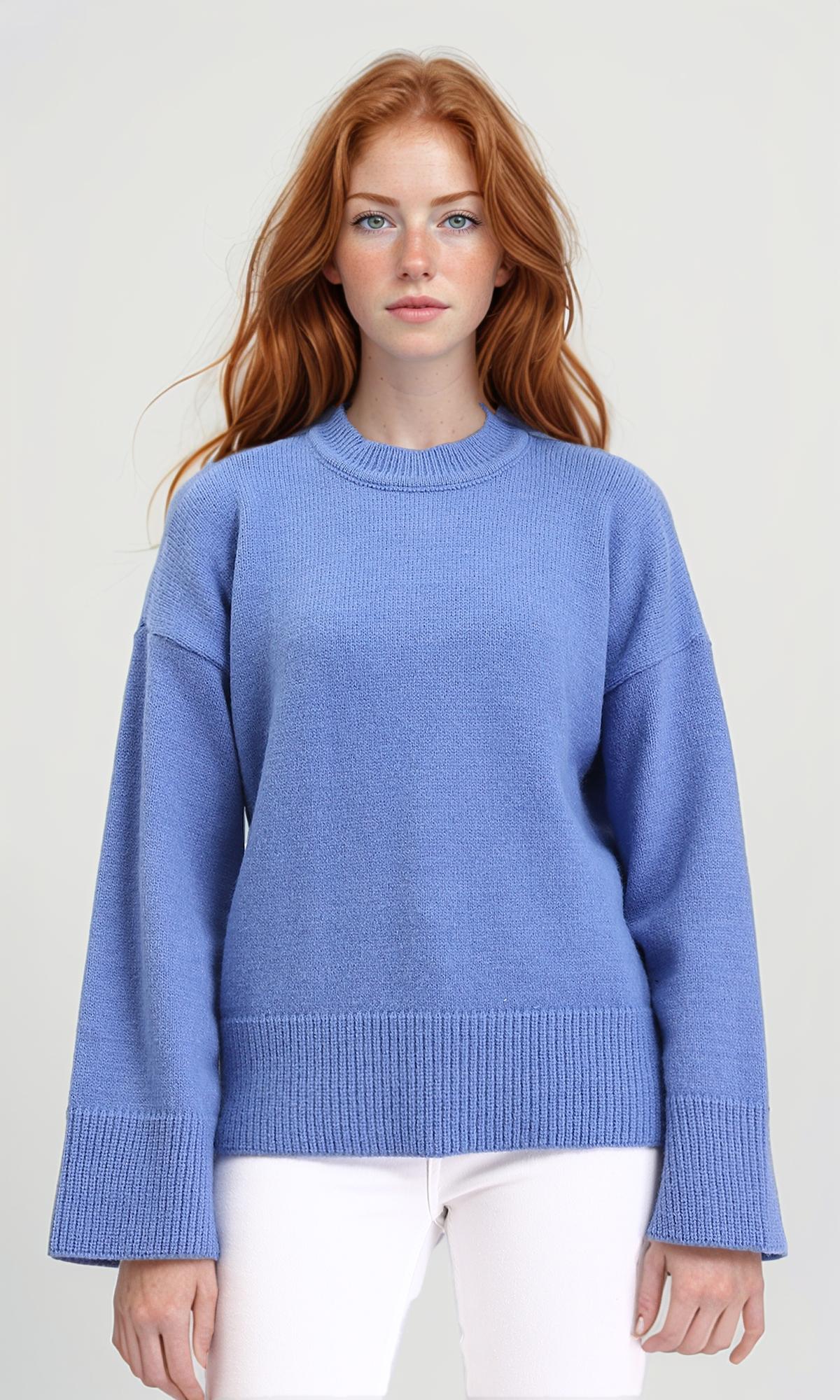 Long Sleeves Solid Basic Pullover - Dusty Blue