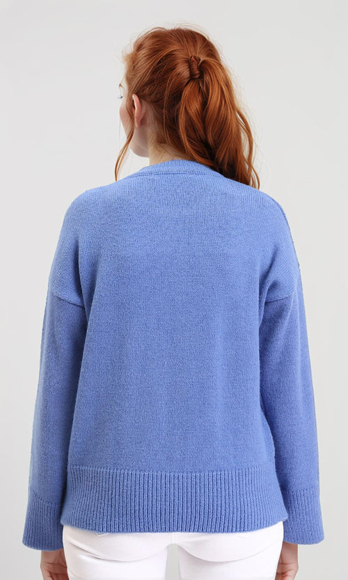 R211036 - Long Sleeves Solid Basic Pullover - Dusty Blue