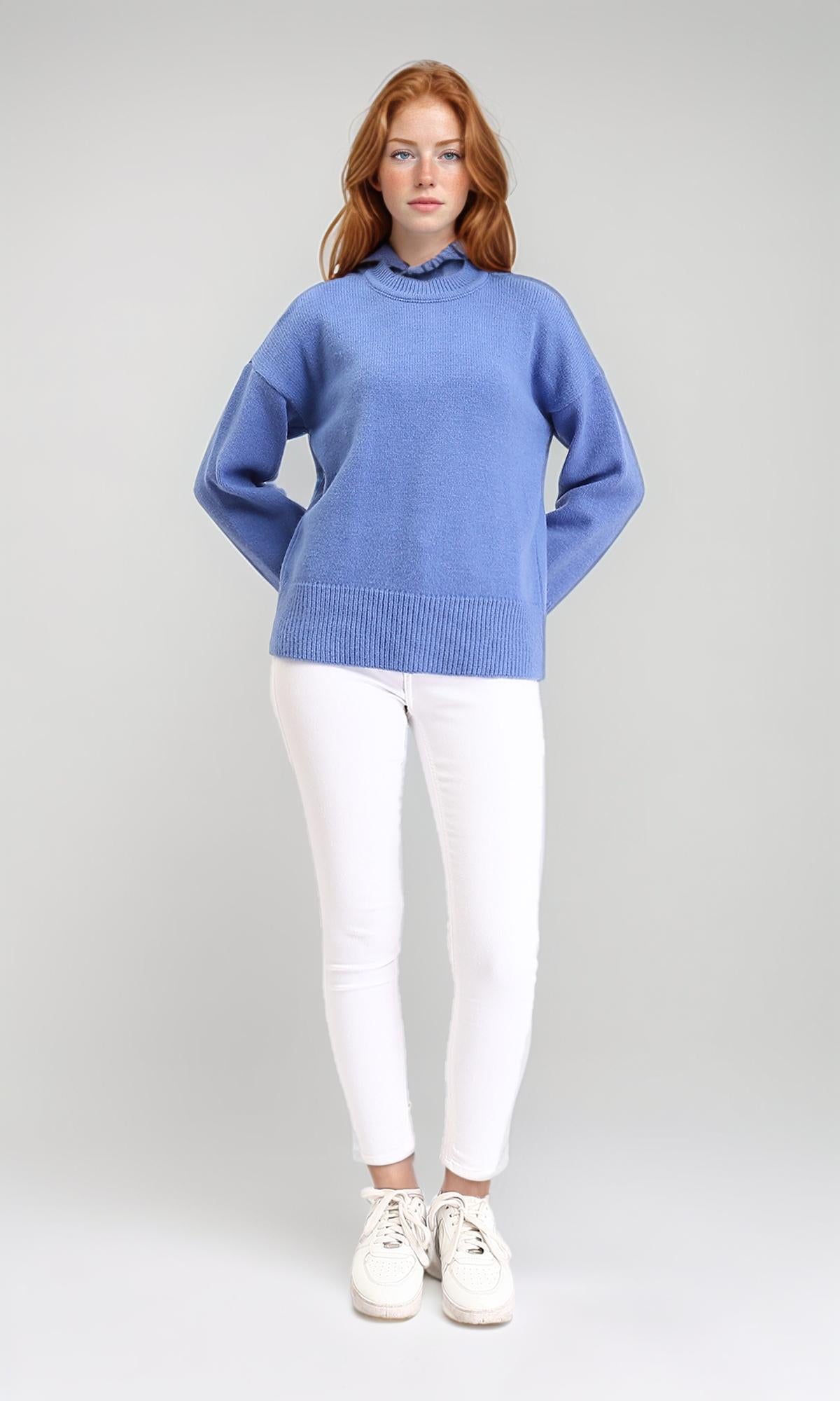 R211036 - Long Sleeves Solid Basic Pullover - Dusty Blue