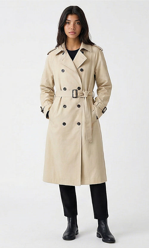 Classic Double-Breasted Trench Coat in Beige