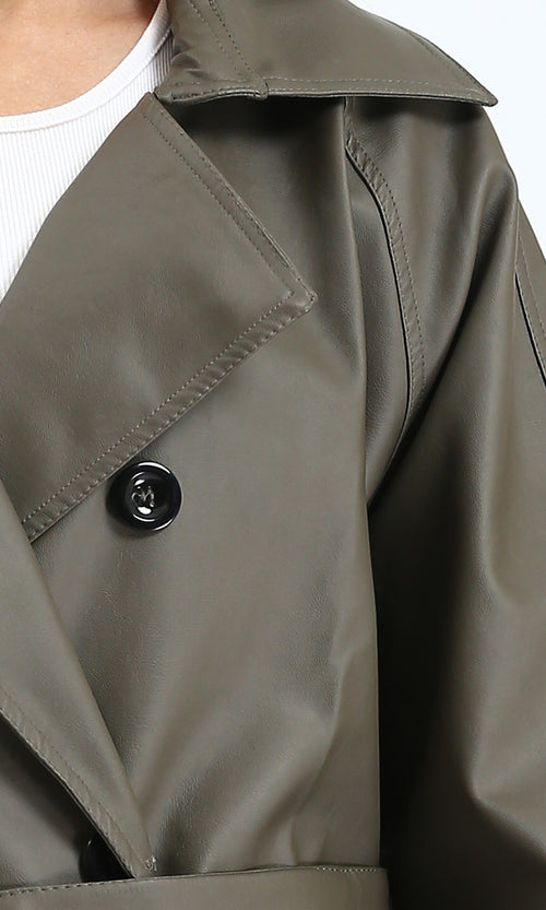 R211070 - Buttoned Long Sleeves Coat with Belt - Army Green