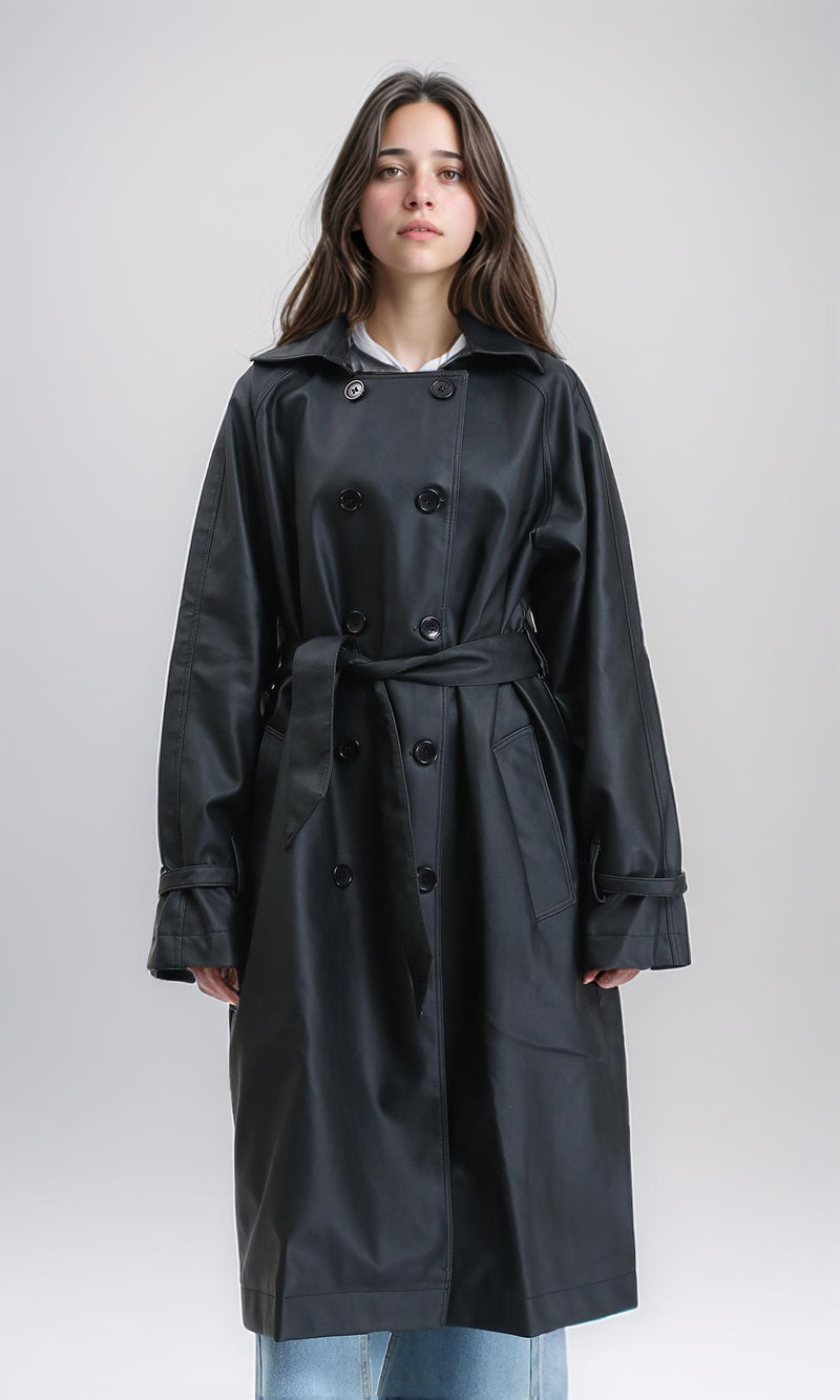 R211071 - Long Sleeves Buttoned Winter Coat - Black