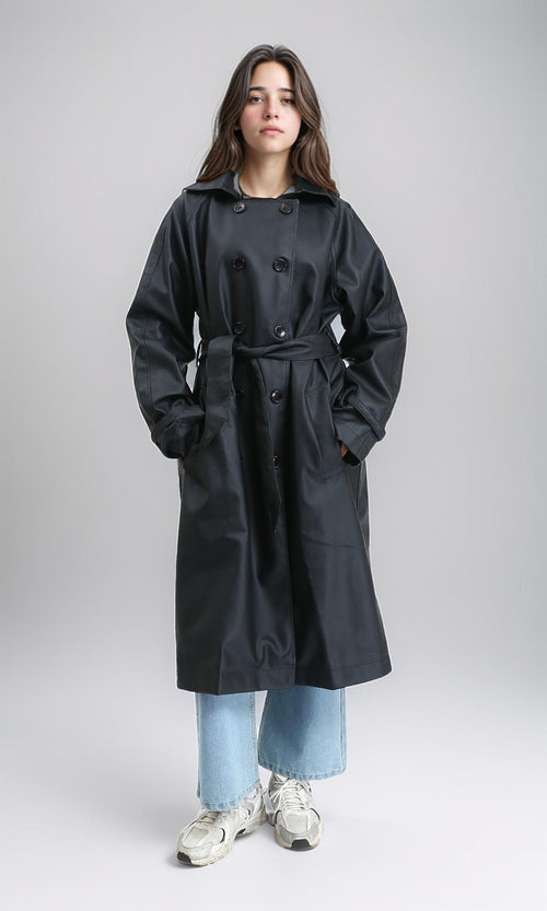 R211071 - Long Sleeves Buttoned Winter Coat - Black