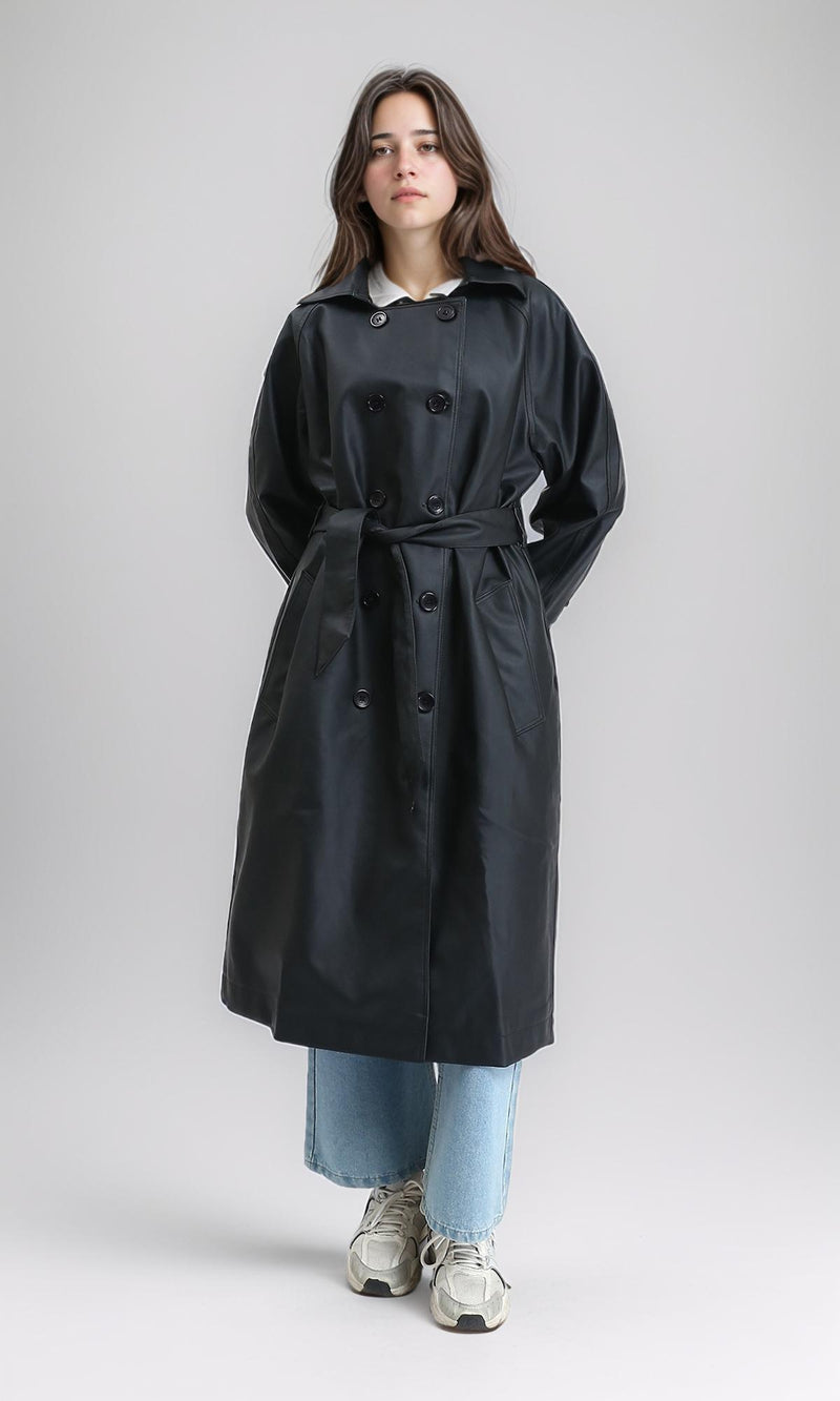R211071 - Long Sleeves Buttoned Winter Coat - Black
