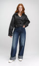 R211075 - Solid Short Leather Jacket with Belt - Black