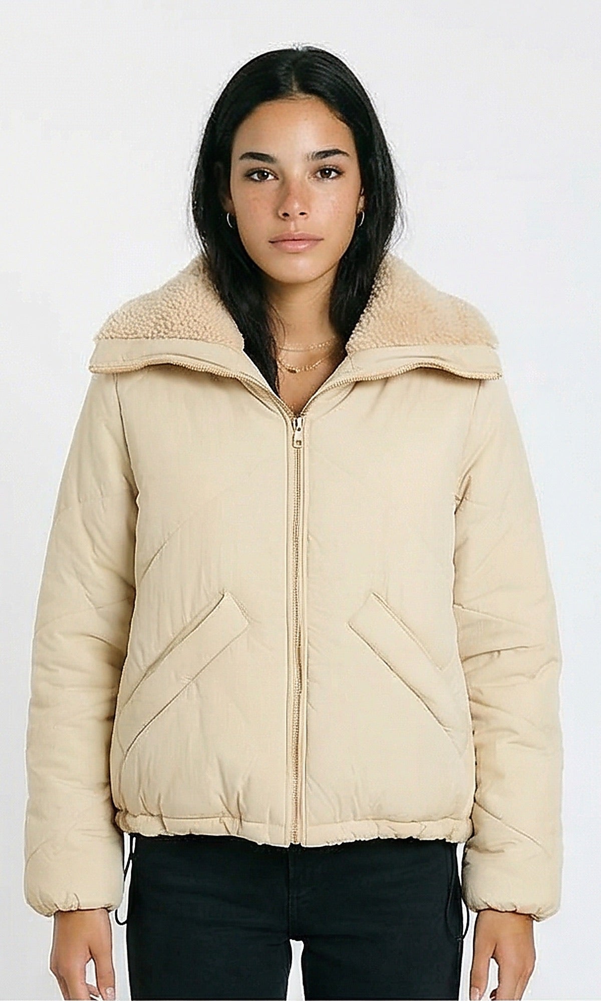 Coziness Puffer Jacket with Inner Fur - Beige