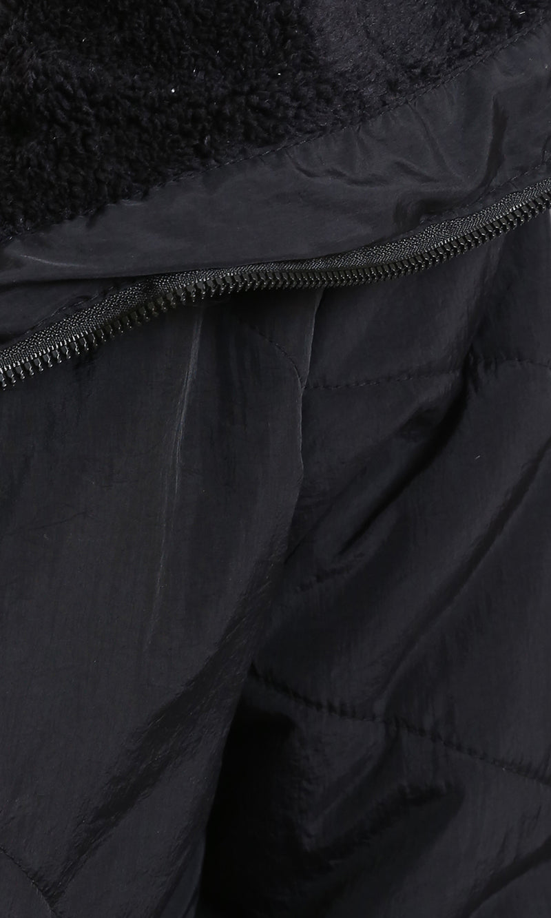 R211079 - Zipped Bomber Jacket with Inner Fur - Black