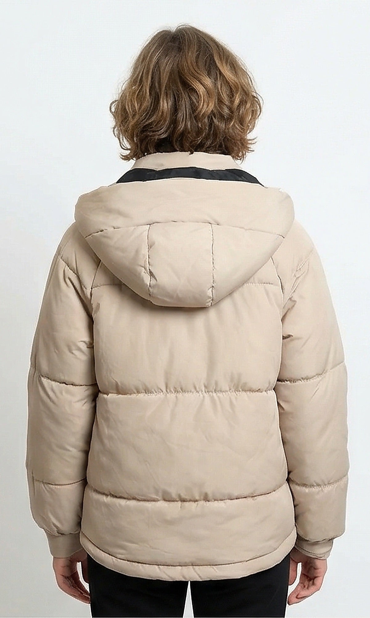 Beige Hooded Quilted Puffer Jacket