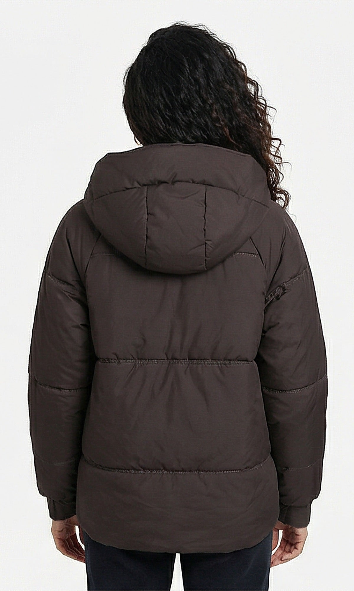 Women's Dark Brown Hooded Puffer Jacket
