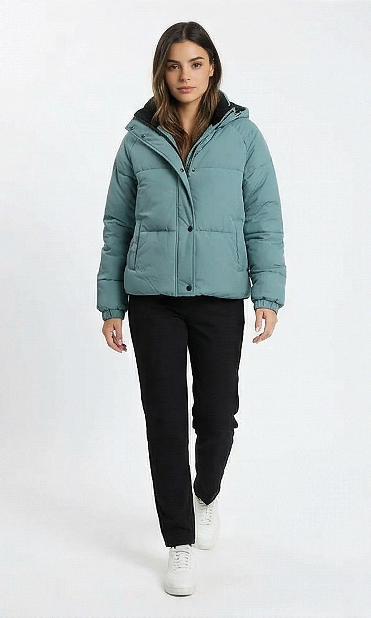 Women's Solid Teal Hooded Puffer Jacket