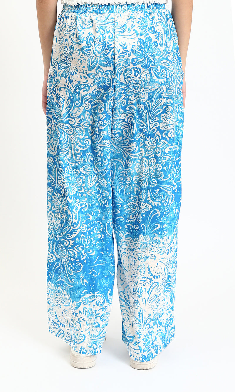 R211083 - Slip On Flory Comfy Pants - Light Blue & White