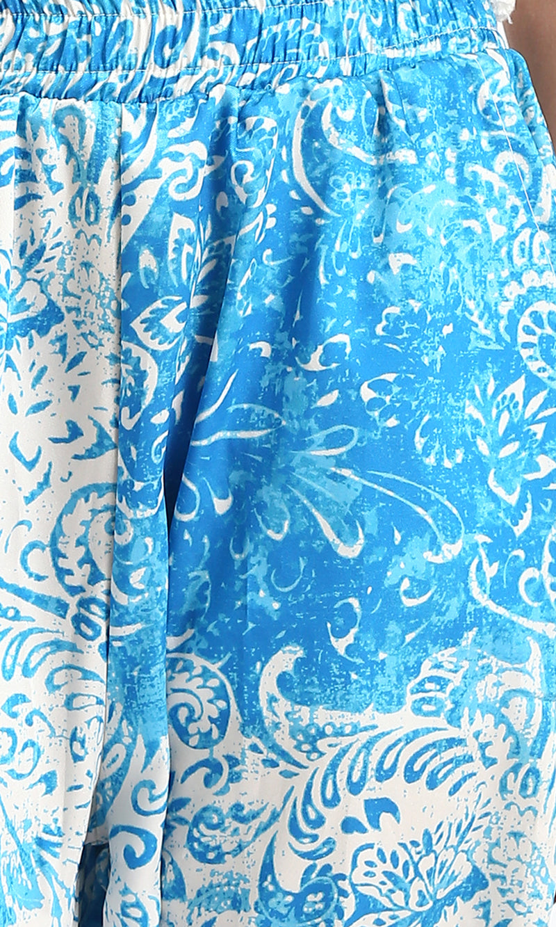 R211083 - Slip On Flory Comfy Pants - Light Blue & White