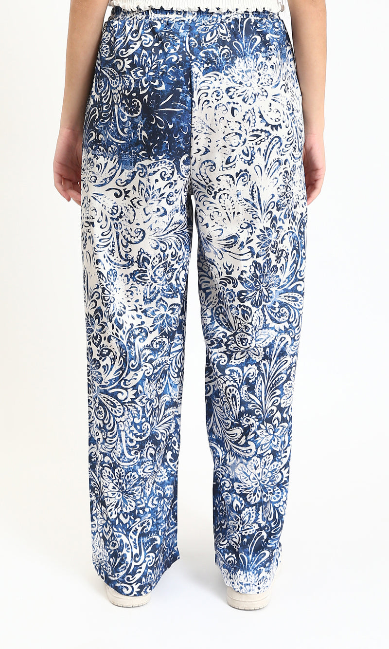 R211084 - Slip On Flory Comfy Pants - Navy Blue & White