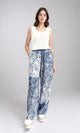 R211084 - Slip On Flory Comfy Pants - Navy Blue & White