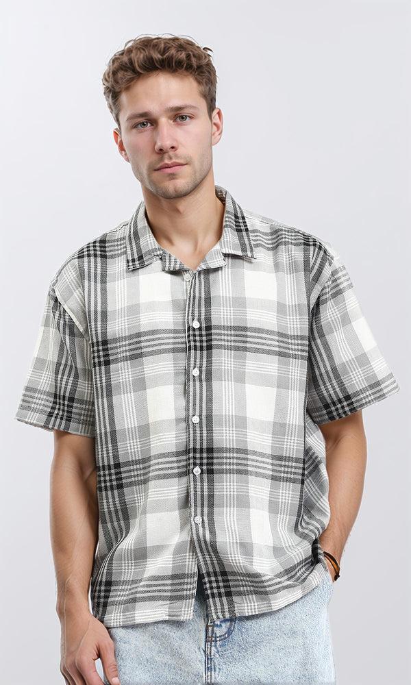 R211091 - Classic Collar Tartan Summer Shirt - Black & Grey