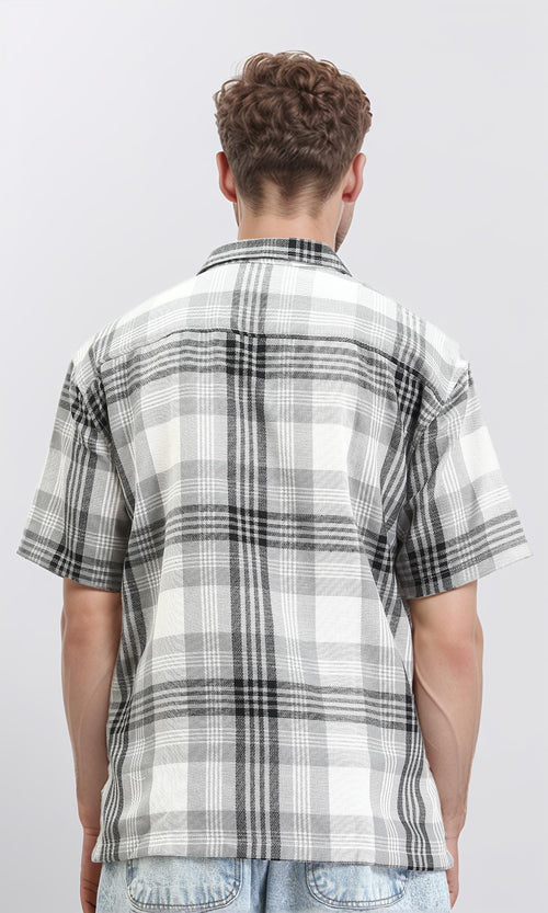 R211091 - Classic Collar Tartan Summer Shirt - Black & Grey