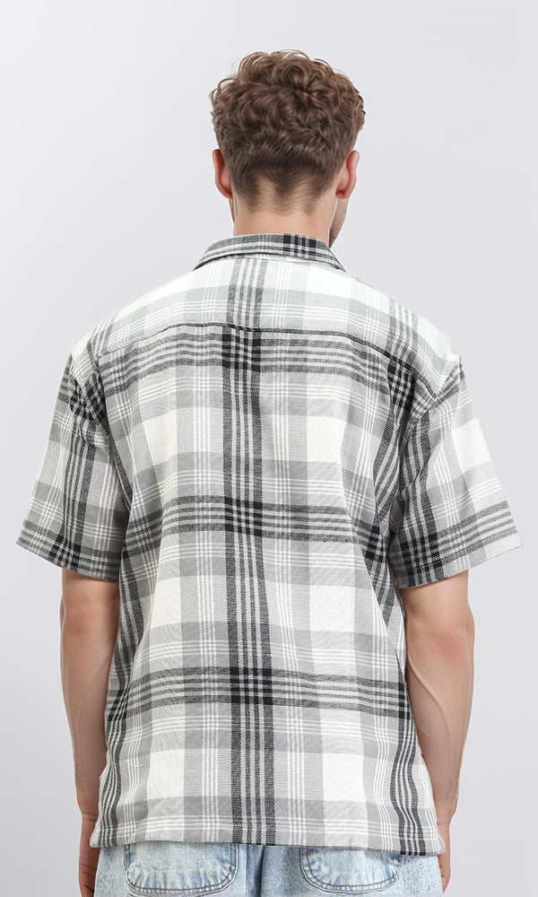R211091 - Classic Collar Tartan Summer Shirt - Black & Grey