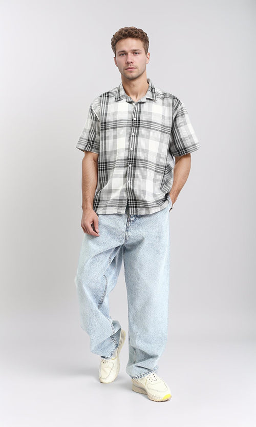 R211091 - Classic Collar Tartan Summer Shirt - Black & Grey