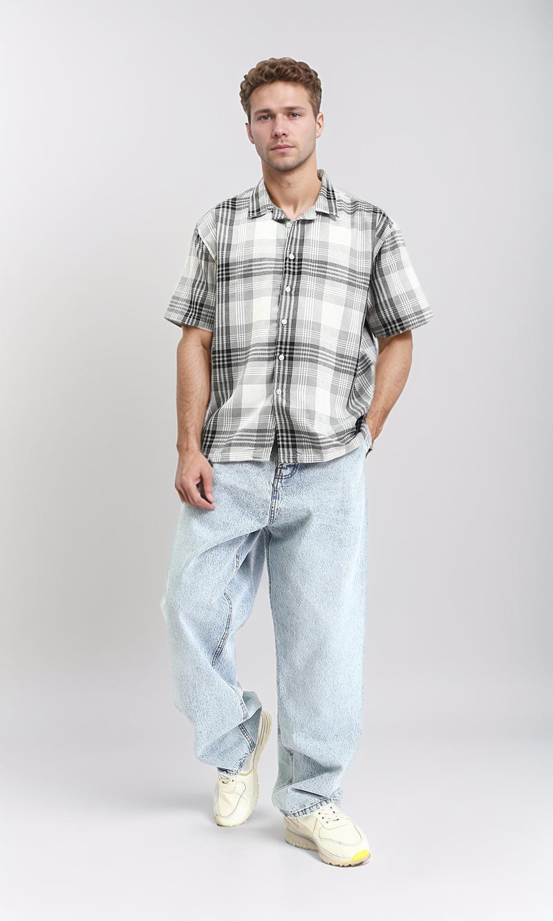 R211091 - Classic Collar Tartan Summer Shirt - Black & Grey