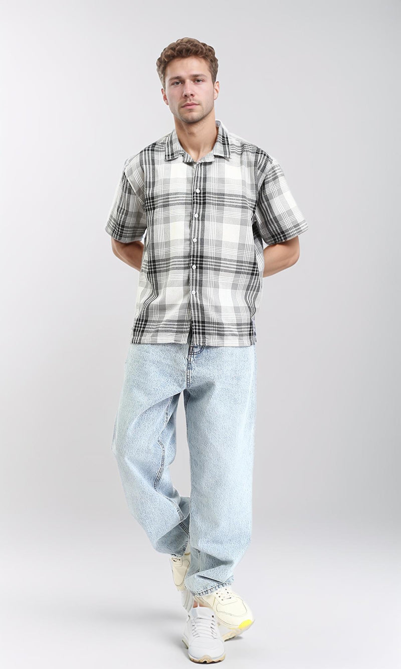 R211091 - Classic Collar Tartan Summer Shirt - Black & Grey