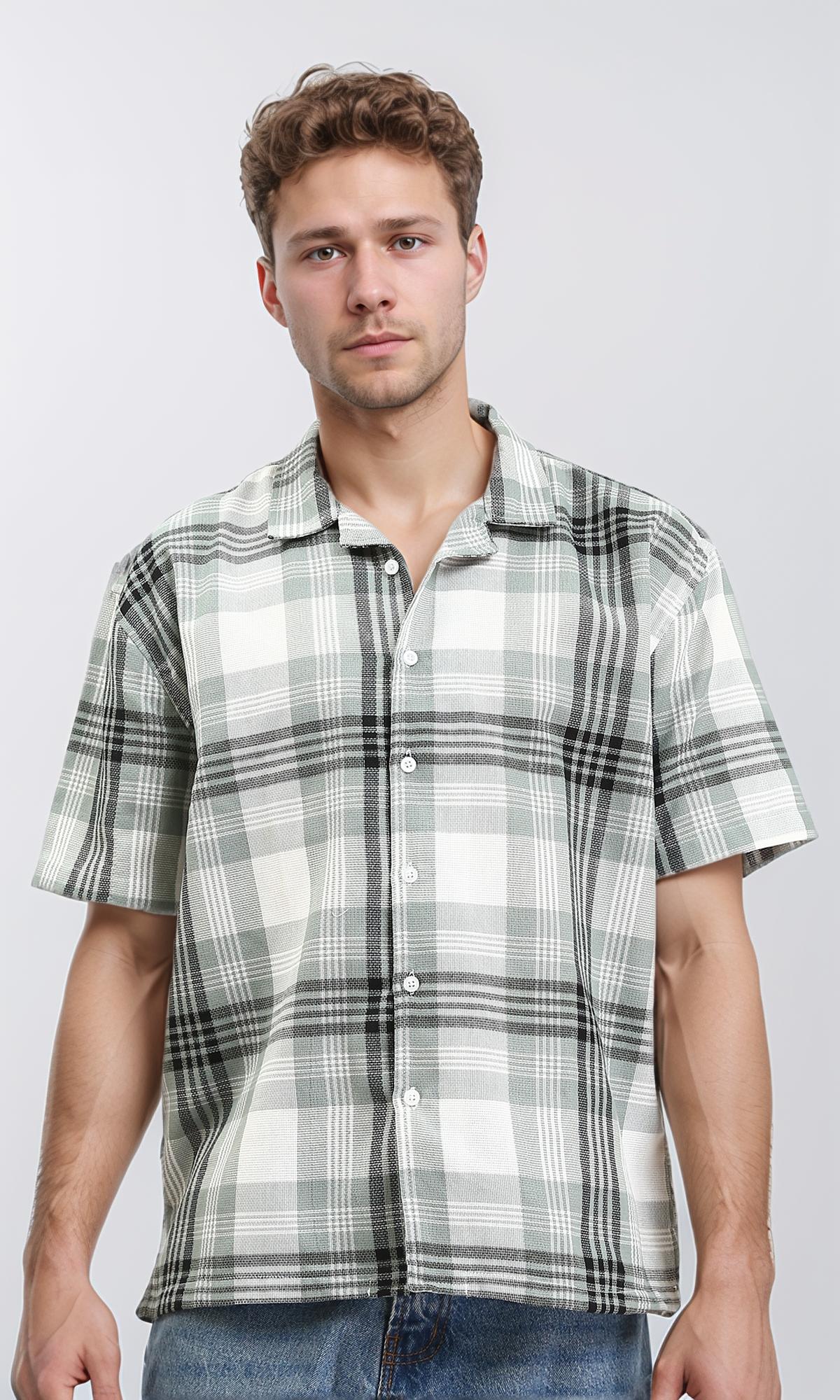 Classic Collar Tartan Summer Shirt - Olive & White