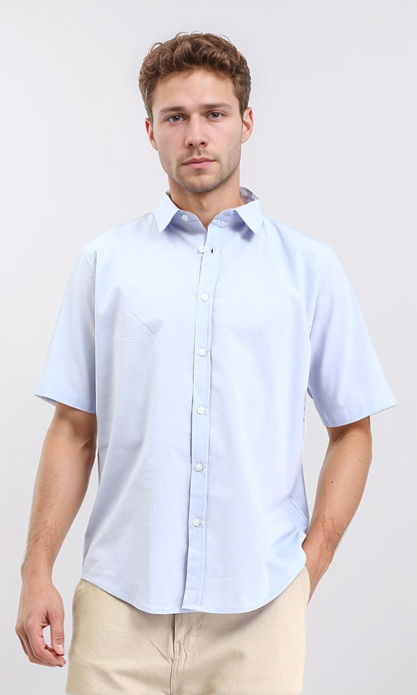 R211095 - Solid Elbow Sleeves Classic Shirt - Light Blue