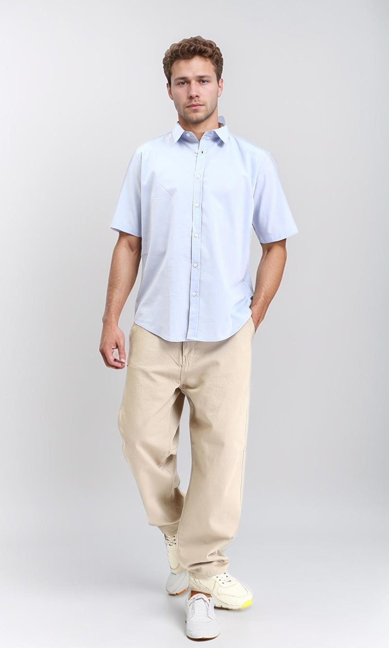 R211095 - Solid Elbow Sleeves Classic Shirt - Light Blue