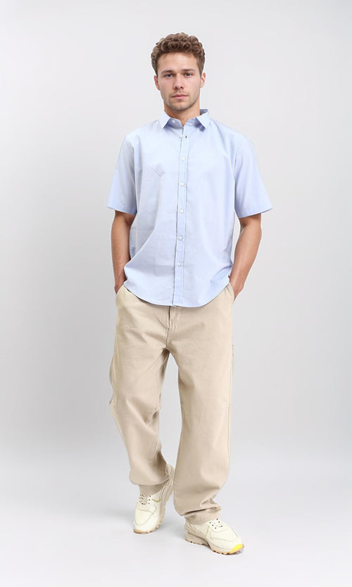 R211095 - Solid Elbow Sleeves Classic Shirt - Light Blue