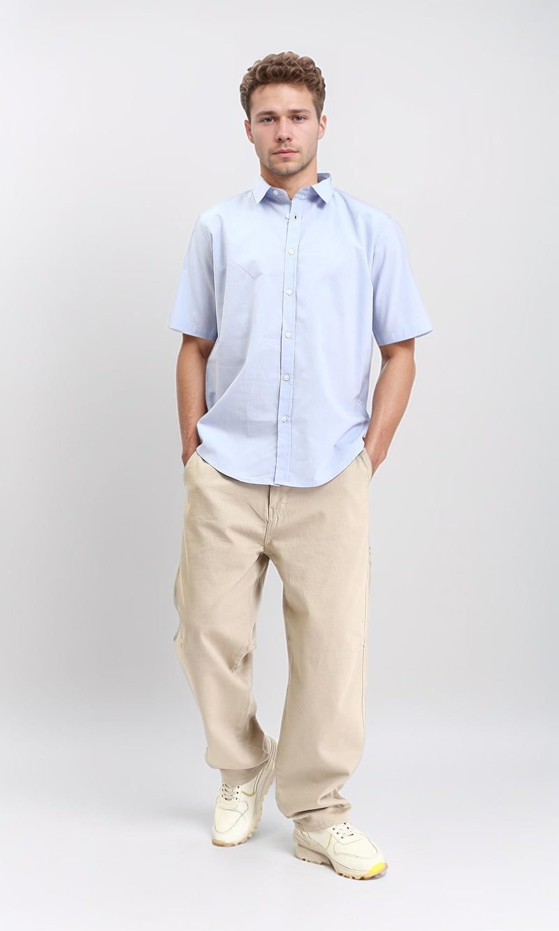 R211095 - Solid Elbow Sleeves Classic Shirt - Light Blue
