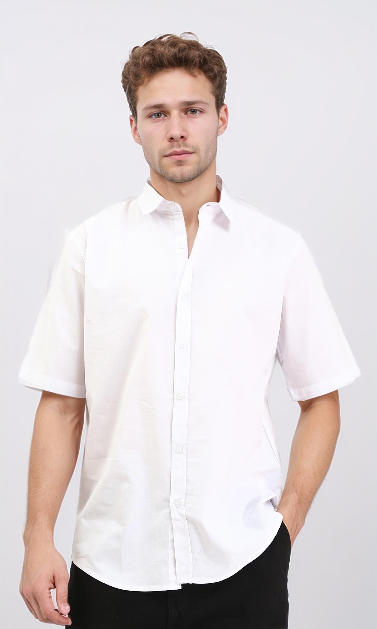 Solid Elbow Sleeves Classic Shirt - White