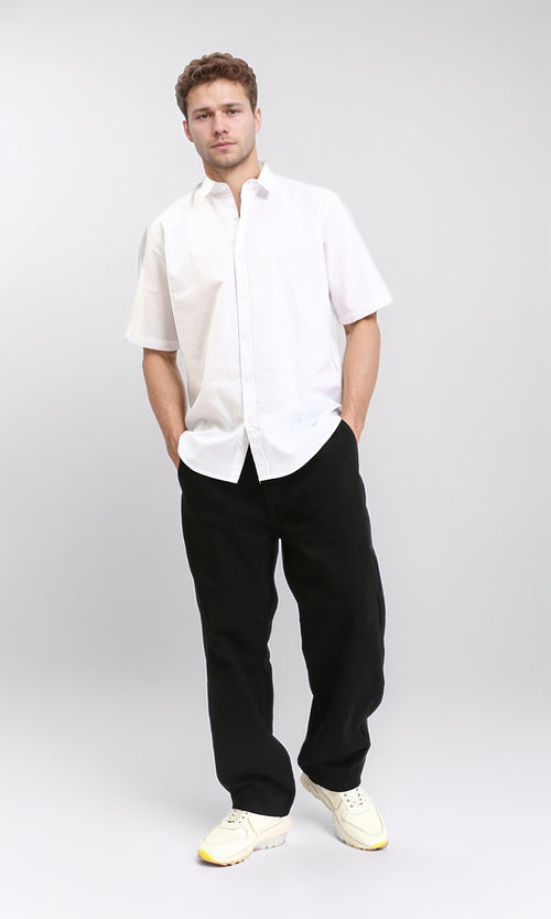 R211097 - Solid Elbow Sleeves Classic Shirt - White