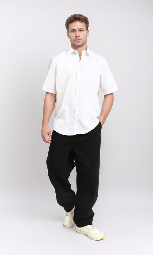 R211097 - Solid Elbow Sleeves Classic Shirt - White