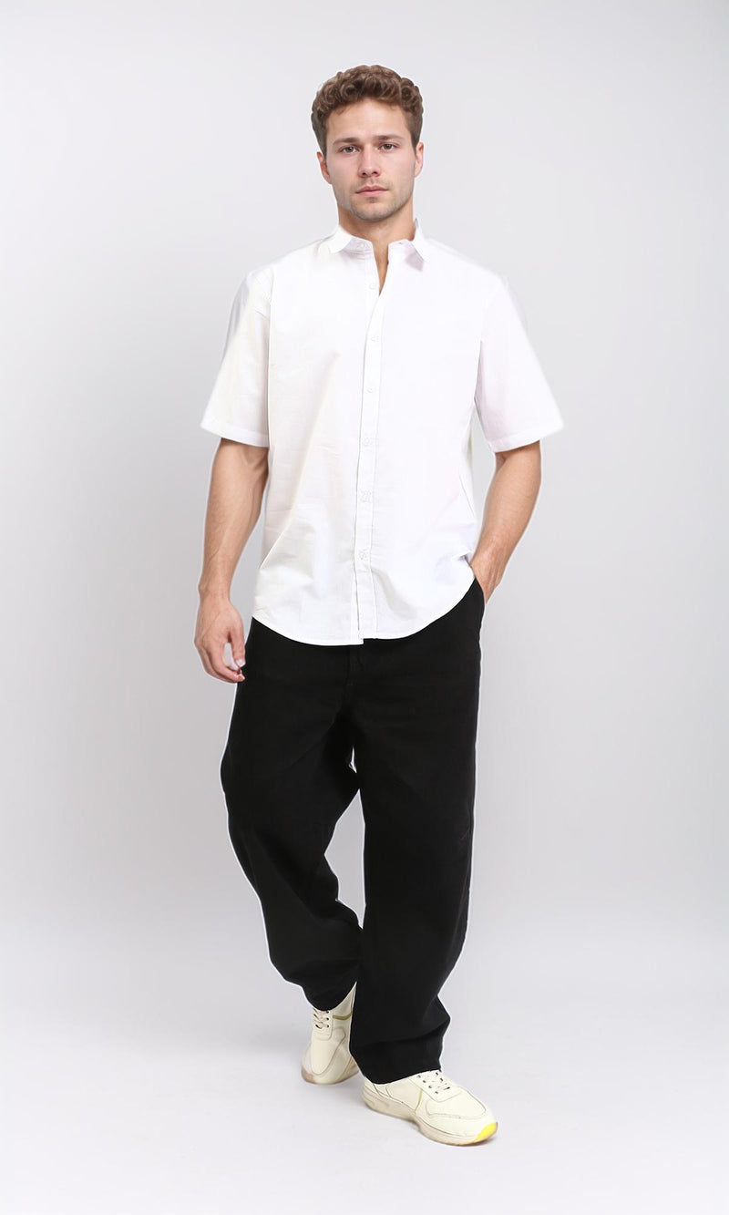 R211097 - Solid Elbow Sleeves Classic Shirt - White