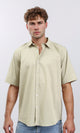 R211098 - Solid Elbow Sleeves Cotton Shirt - Light Olive
