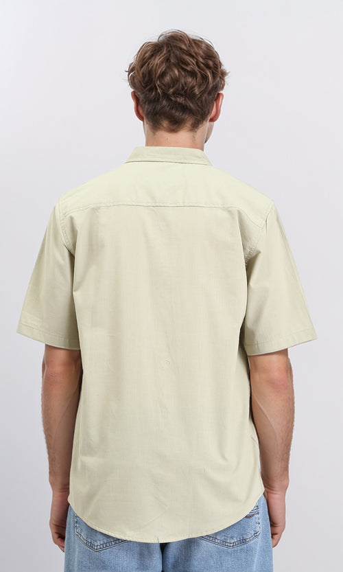 R211098 - Solid Elbow Sleeves Cotton Shirt - Light Olive