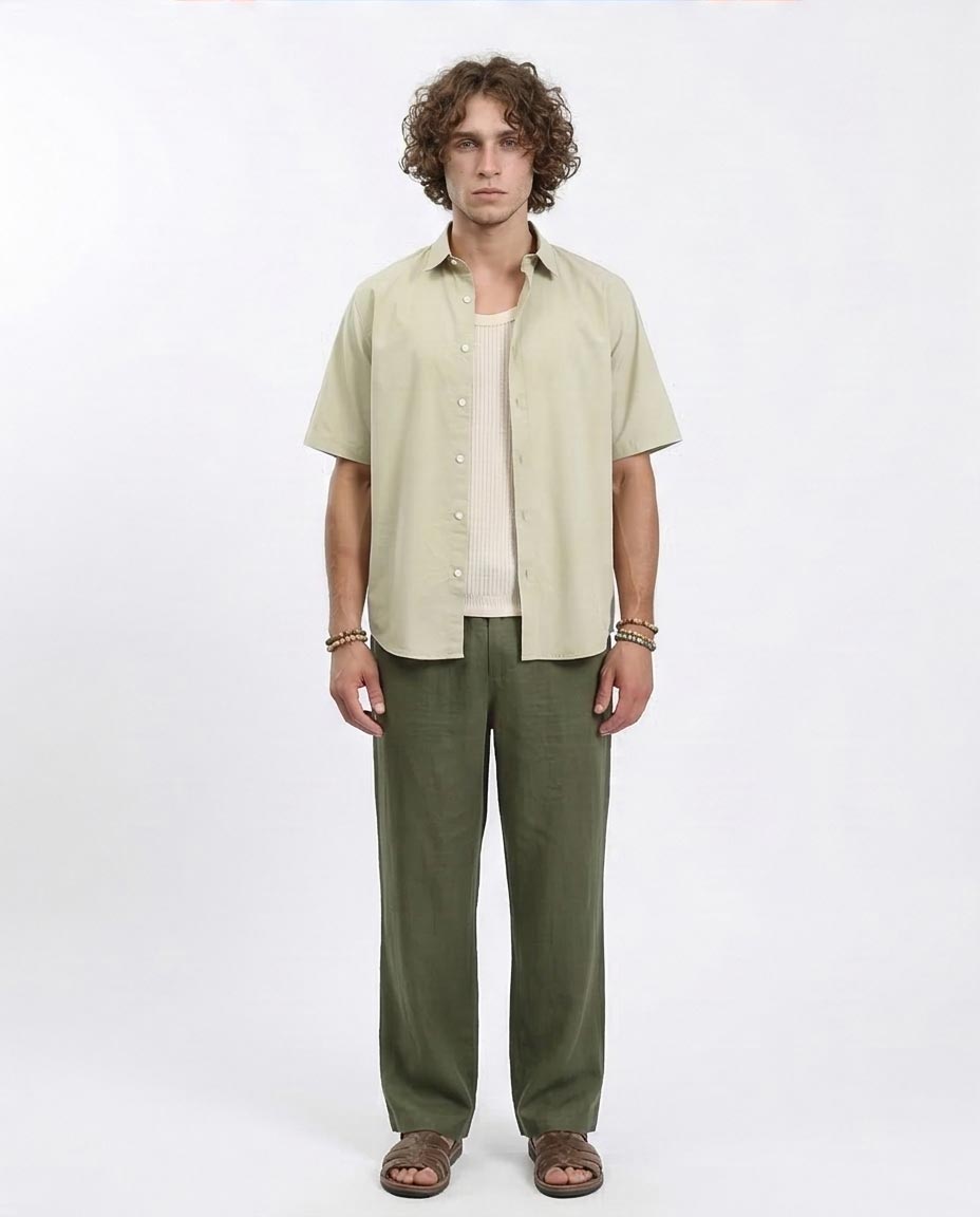 Ravin Men’s Relaxed-Fit Sage Poplin Short-Sleeve Shirt - Light Olive - R211098