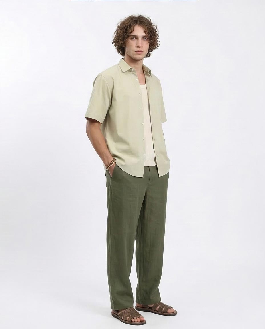 Ravin Men’s Relaxed-Fit Sage Poplin Short-Sleeve Shirt - Light Olive - R211098