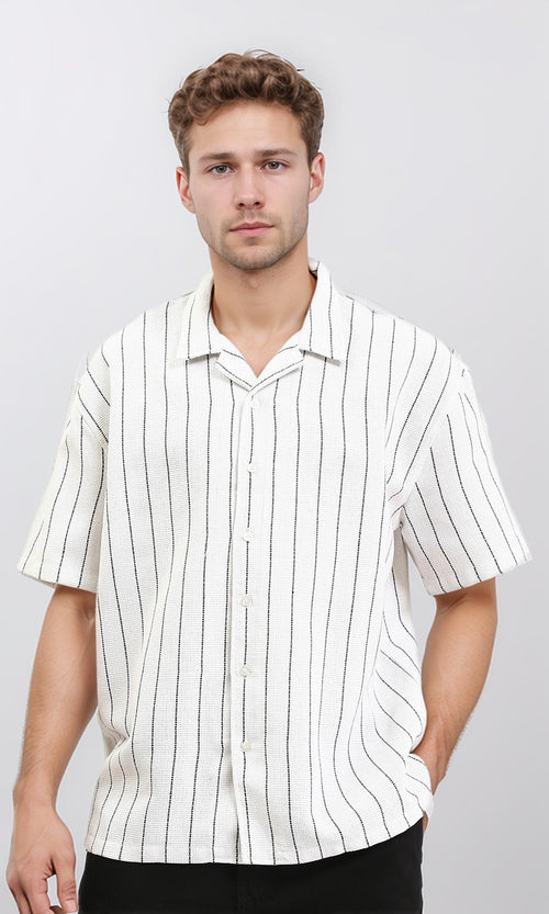 Striped Shirt with Classic Collar - Black & White