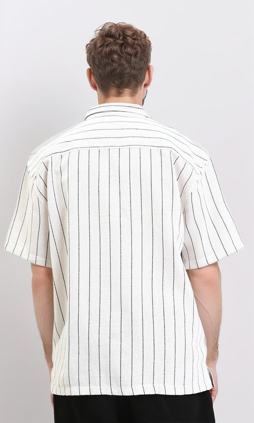 R211120 - Striped Shirt with Classic Collar - Black & White