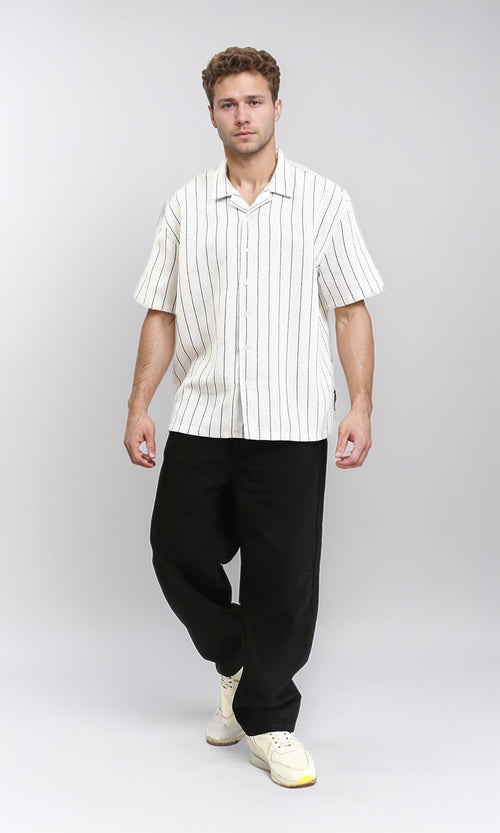 R211120 - Striped Shirt with Classic Collar - Black & White